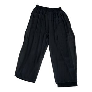 Luna Luz‎ Black Wide Leg Flowy Silk Overlay Palazzo Dress Cocktail Pants Sz L